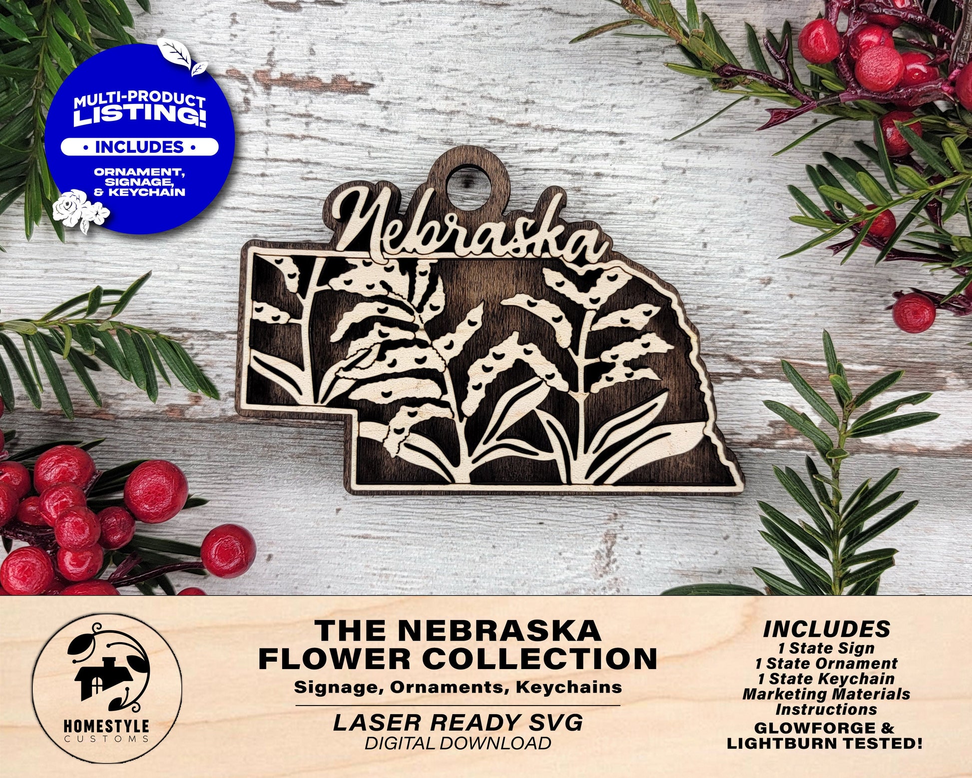 Nebraska State Flower Collection - Ornaments, Keychains & Signage Included - SVG, PDF, AI File types - Works With All Lasers