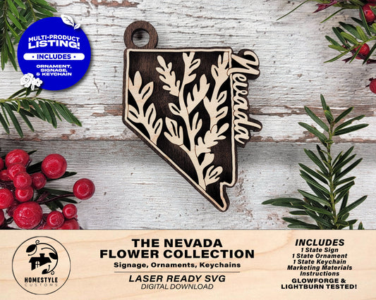 Nevada State Flower Collection - Ornaments, Keychains & Signage Included - SVG, PDF, AI File types - Works With All Lasers