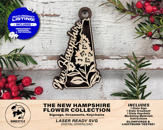 New Hampshire State Flower Collection - Ornaments, Keychains & Signage Included - SVG, PDF, AI File types - Works With All Lasers