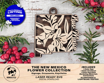 New Mexico State Flower Collection - Ornaments, Keychains & Signage Included - SVG, PDF, AI File types - Works With All Lasers