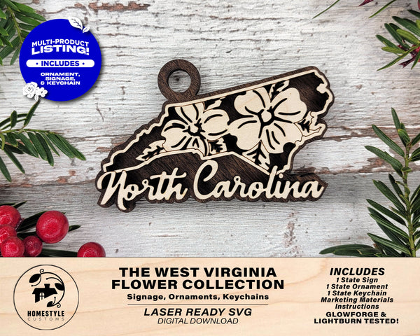 North Carolina State Flower Collection - Ornaments, Keychains & Signage Included - SVG, PDF, AI File types - Works With All Lasers