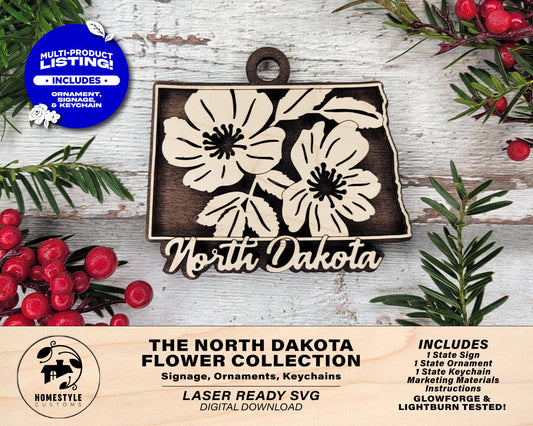 North Dakota State Flower Collection - Ornaments, Keychains & Signage Included - SVG, PDF, AI File types - Works With All Lasers