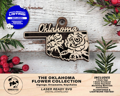 Oklahoma State Flower Collection - Ornaments, Keychains & Signage Included - SVG, PDF, AI File types - Works With All Lasers