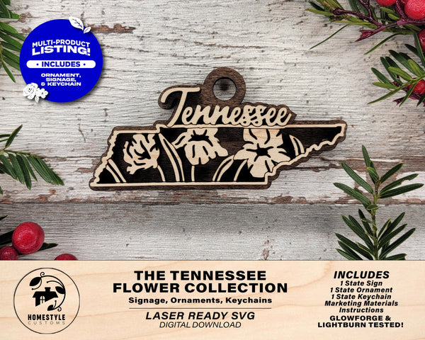 Tennessee State Flower Collection - Ornaments, Keychains & Signage Included - SVG, PDF, AI File types - Works With All Lasers