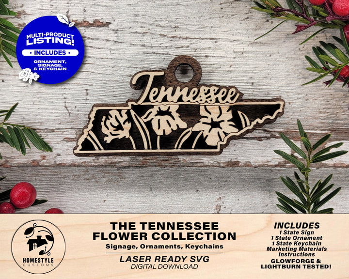 Tennessee State Flower Collection - Ornaments, Keychains & Signage Included - SVG, PDF, AI File types - Works With All Lasers