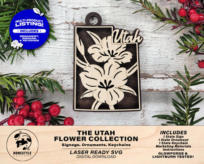 Utah State Flower Collection - Ornaments, Keychains & Signage Included - SVG, PDF, AI File types - Works With All Lasers