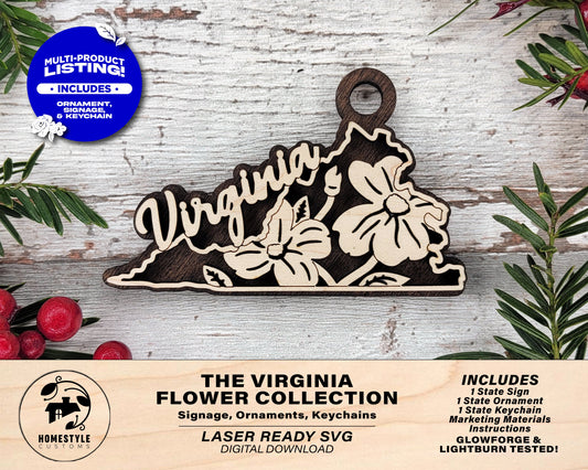 Virginia State Flower Collection - Ornaments, Keychains & Signage Included - SVG, PDF, AI File types - Works With All Lasers