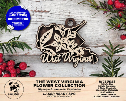 West Virginia State Flower Collection - Ornaments, Keychains & Signage Included - SVG, PDF, AI File types - Works With All Lasers