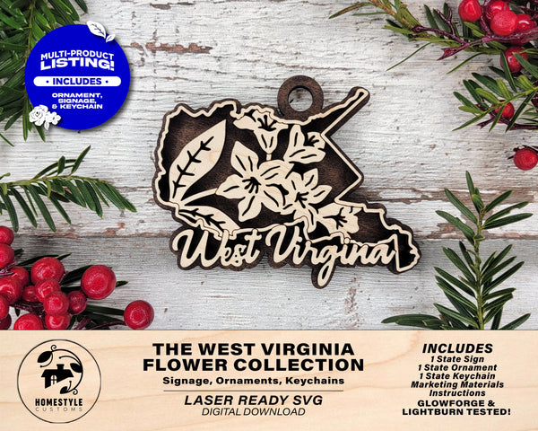 West Virginia State Flower Collection - Ornaments, Keychains & Signage Included - SVG, PDF, AI File types - Works With All Lasers