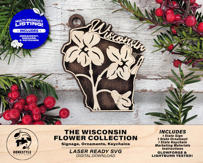 Wisconsin State Flower Collection - Ornaments, Keychains & Signage Included - SVG, PDF, AI File types - Works With All Lasers