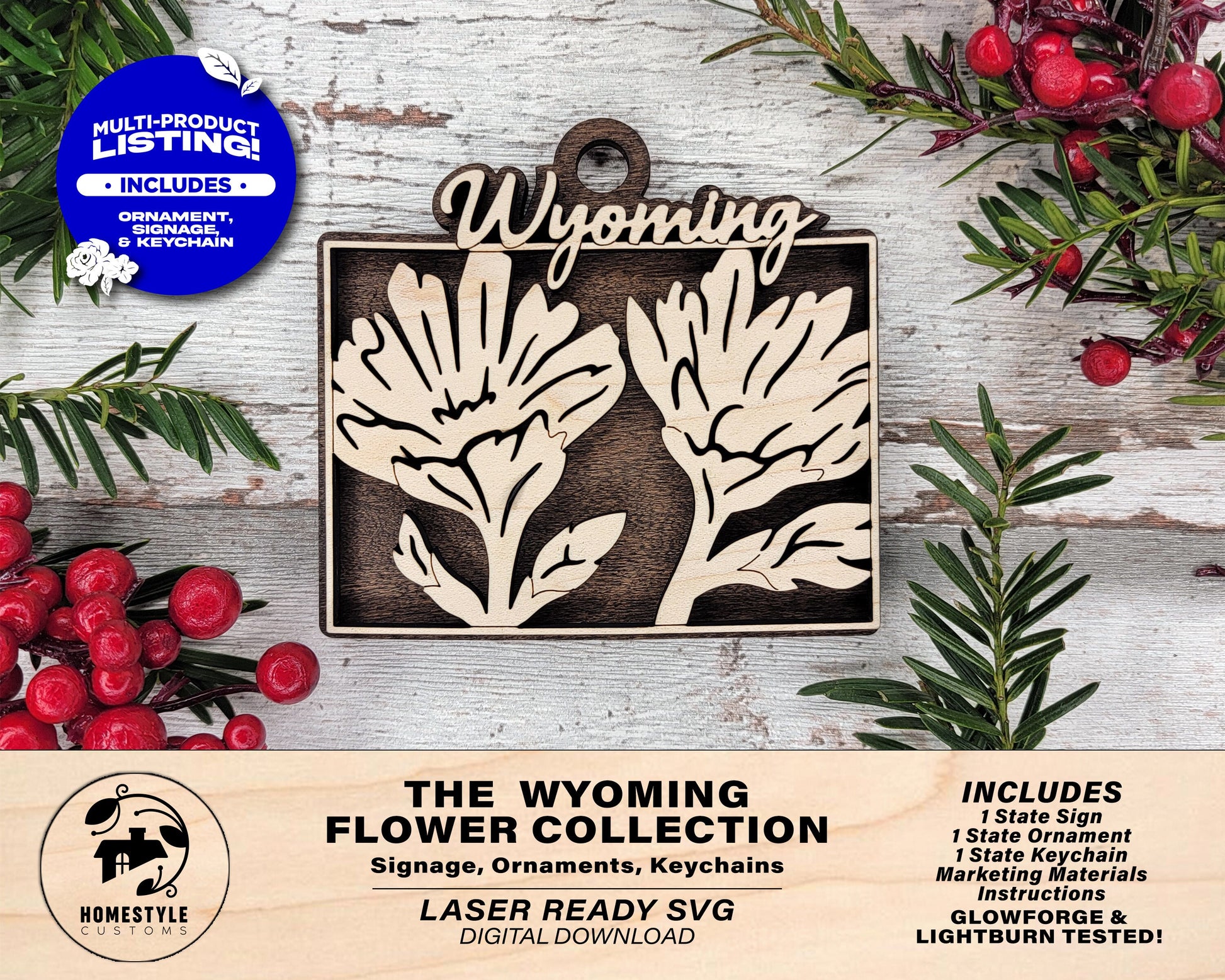 Wyoming State Flower Collection - Ornaments, Keychains & Signage Included - SVG, PDF, AI File types - Works With All Lasers