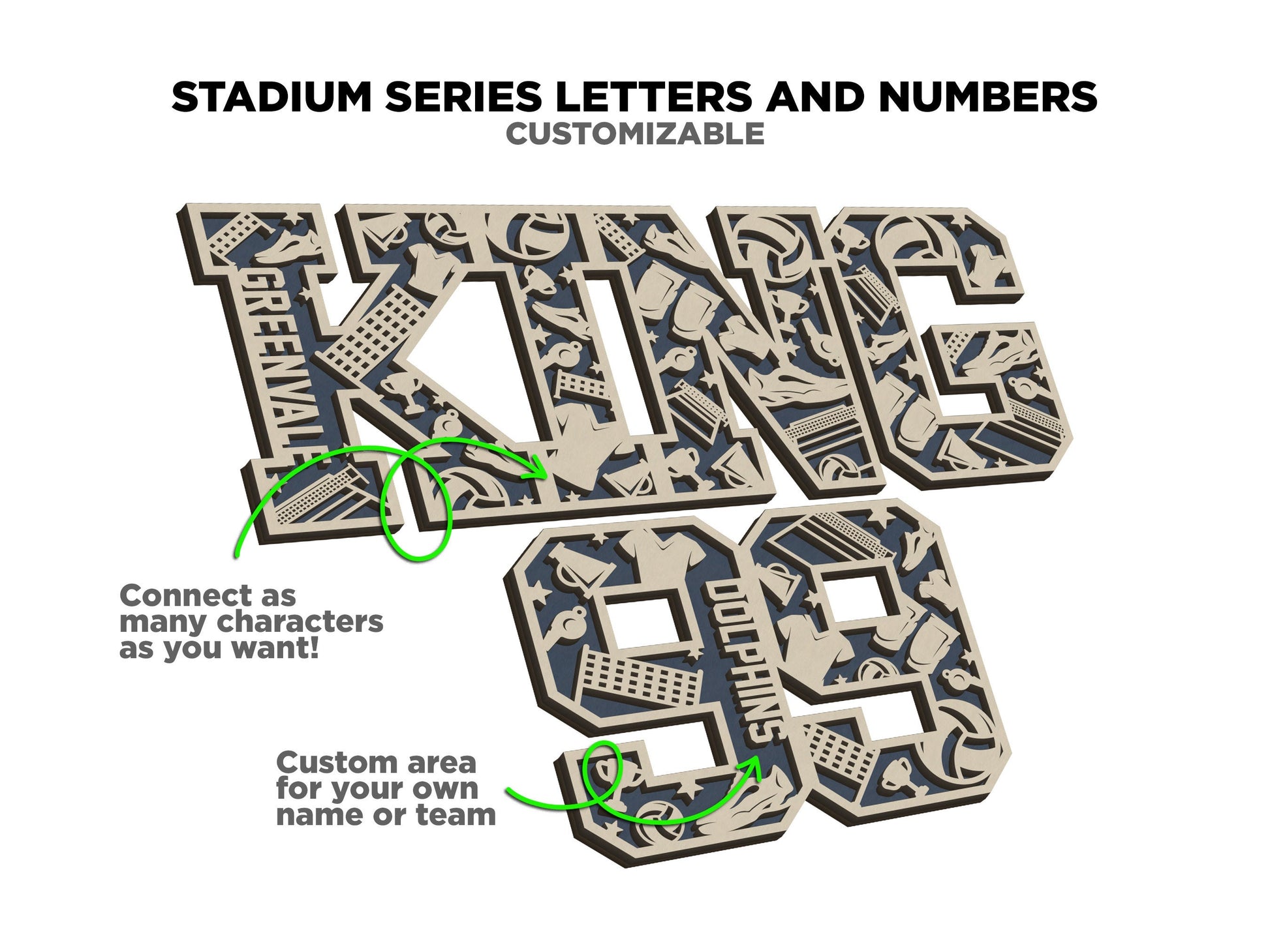 Stadium Series Letters and Numbers Expansion Bundle - Customizable and Non Customizable options - Tested on Glowforge, Xtool & Lightburn