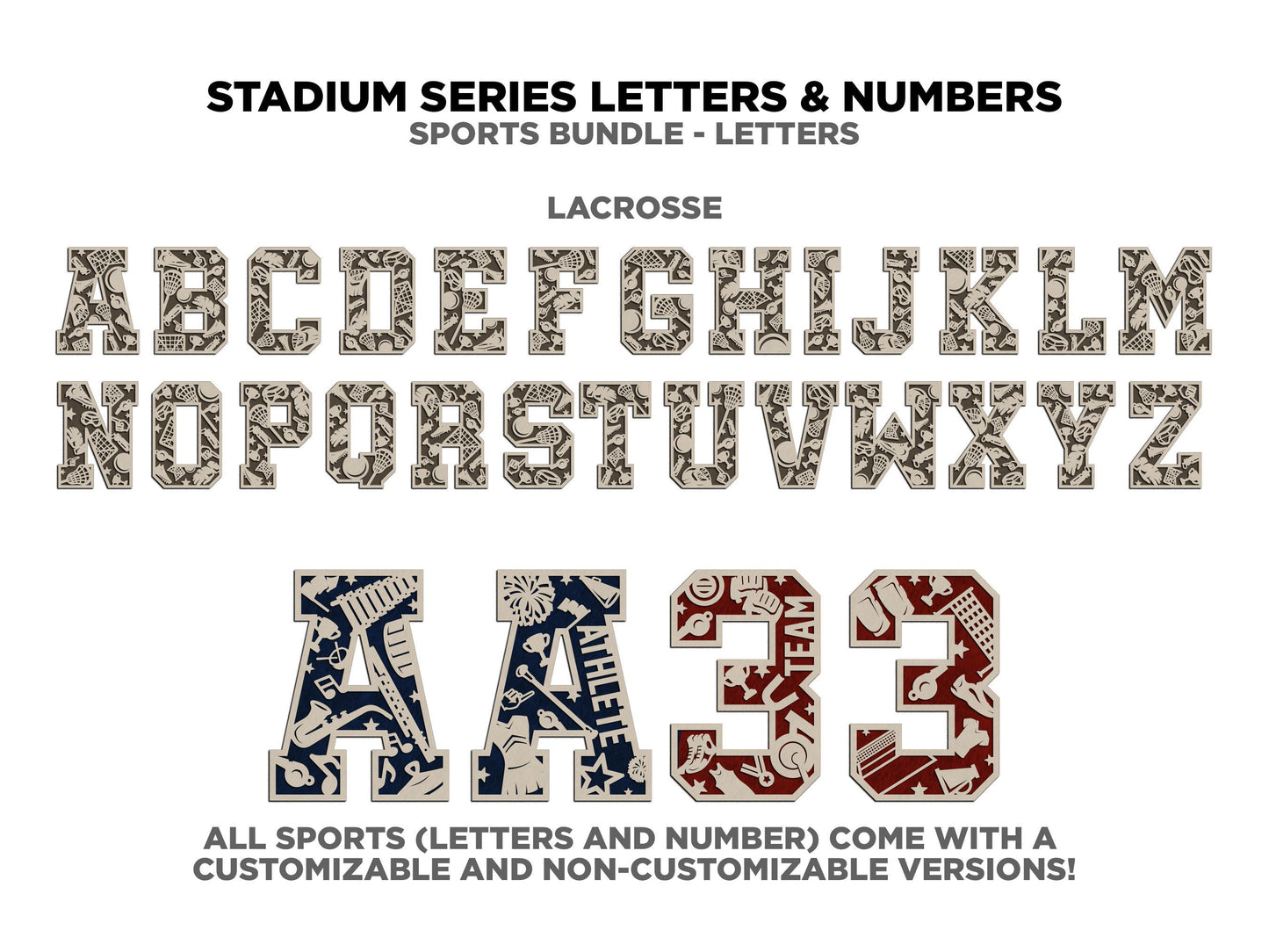 Stadium Series Letters and Numbers Expansion Bundle - Customizable and Non Customizable options - Tested on Glowforge, Xtool & Lightburn