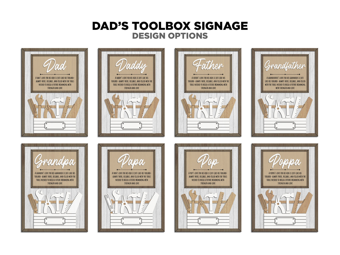 Dad's Toolbox Signage - 1-6 Name - 8 variations of 'Dad' - Tested on Glowforge, Xtool & Lightburn