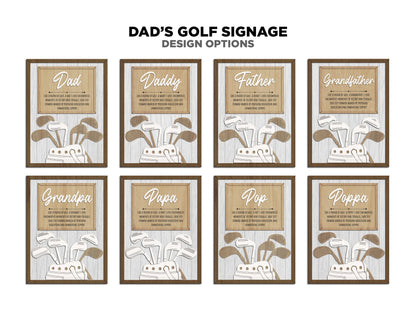 Dad's Golf Signage - 1-6 Name - 8 variations of 'Dad' - Tested on Glowforge, Xtool & Lightburn