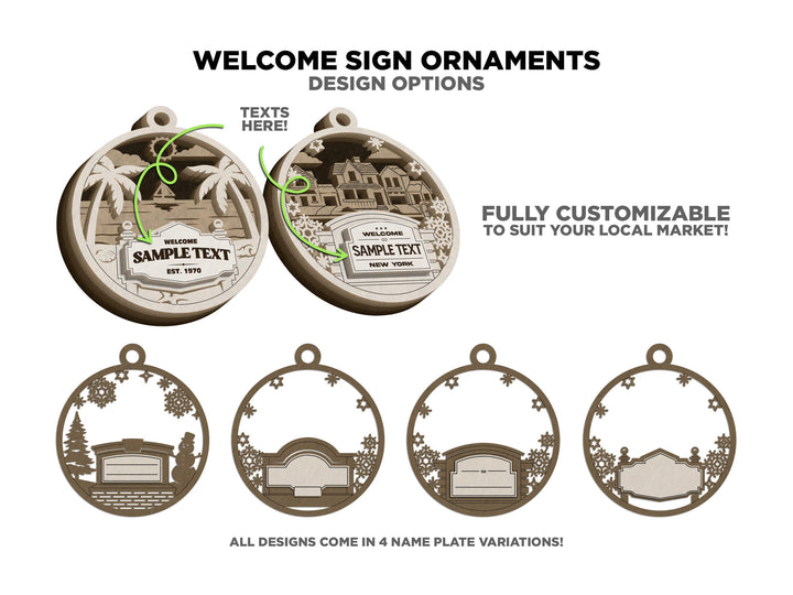 Welcome Sign Ornament Collection - 17 Design Themes Included - 4 Variations of each - SVG, PDF, AI File types - Works With All Lasers