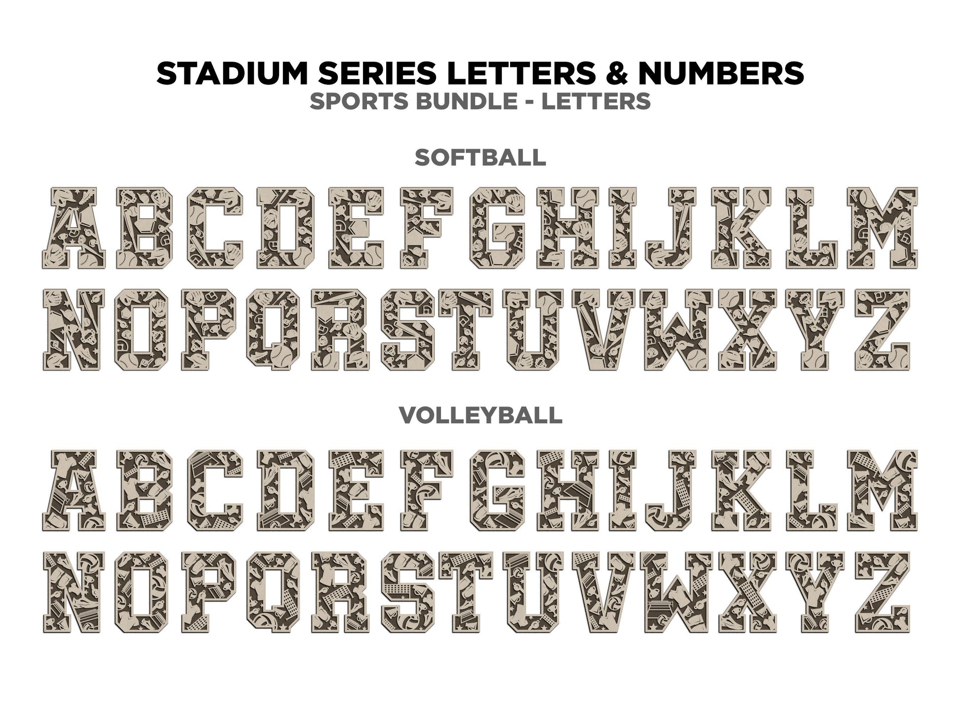 Stadium Series Letters and Numbers Expansion Bundle - Customizable and Non Customizable options - Tested on Glowforge, Xtool & Lightburn