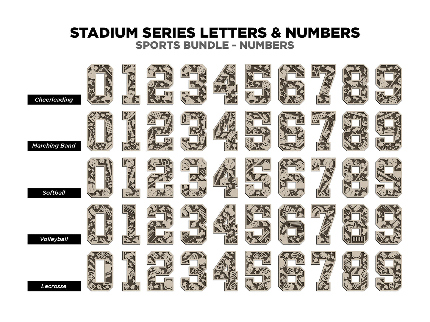 Stadium Series Letters and Numbers Expansion Bundle - Customizable and Non Customizable options - Tested on Glowforge, Xtool & Lightburn