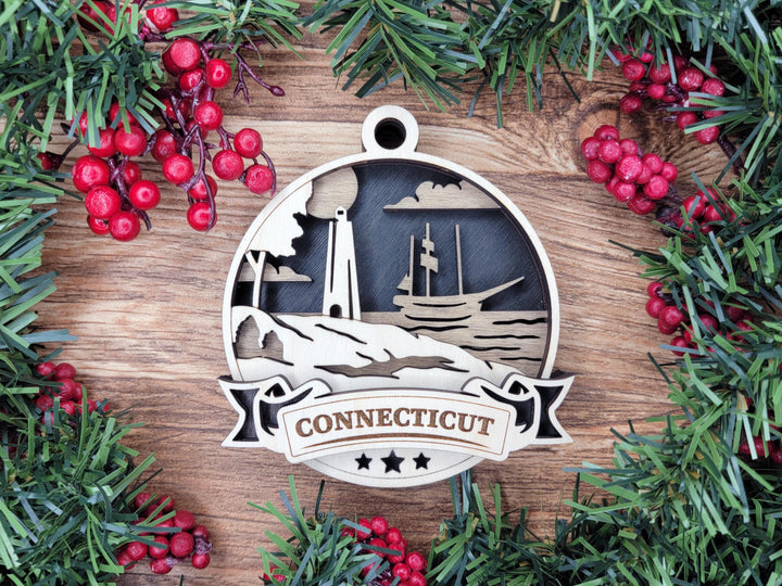 Connecticut Discover America Set - Includes Ornaments, Signage & Key Hanger - SVG, PDF, AI File types - Works With All Lasers
