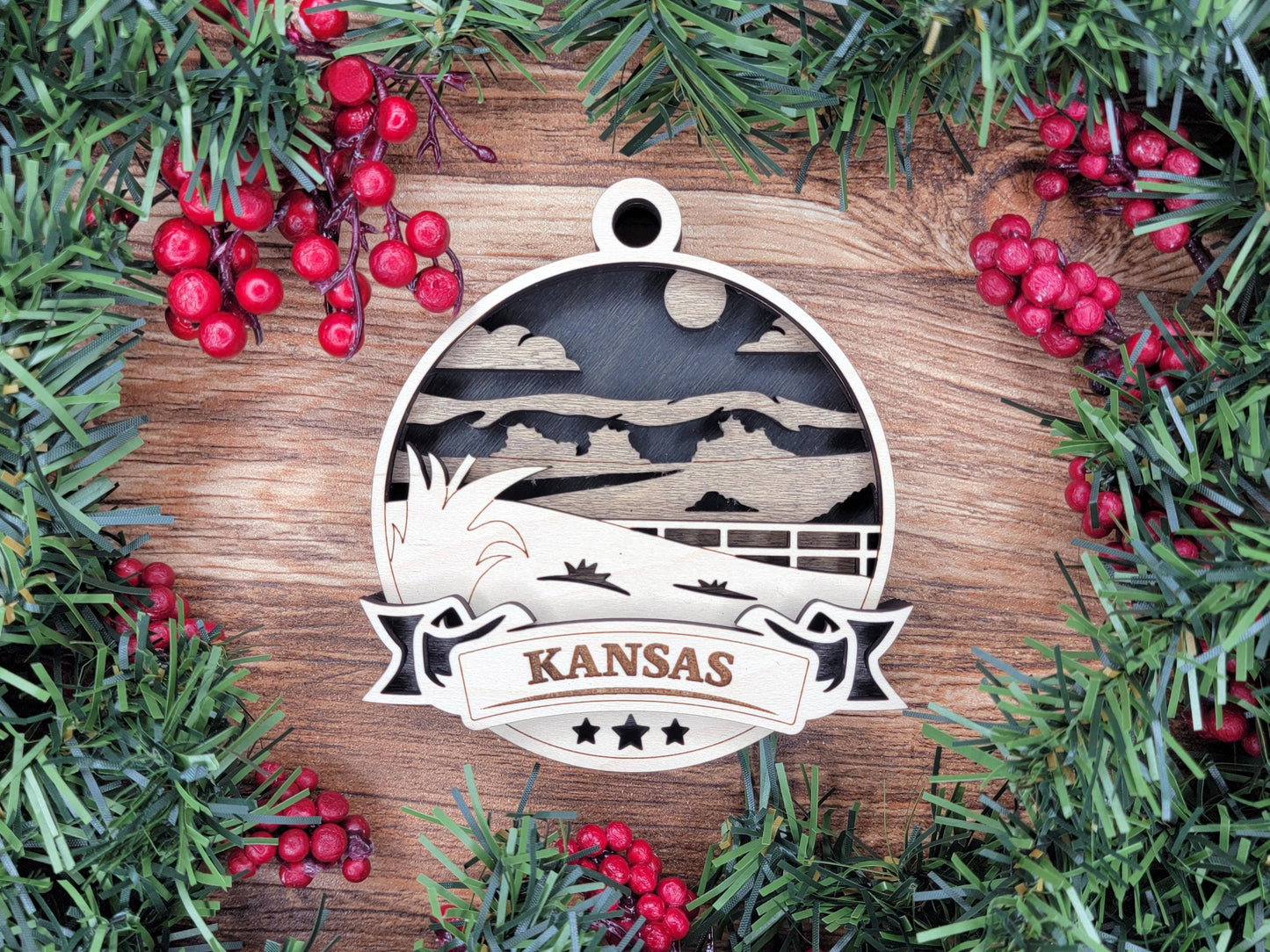 Kansas Discover America Set - Includes Ornaments, Signage & Key Hanger - SVG, PDF, AI File types - Works With All Lasers