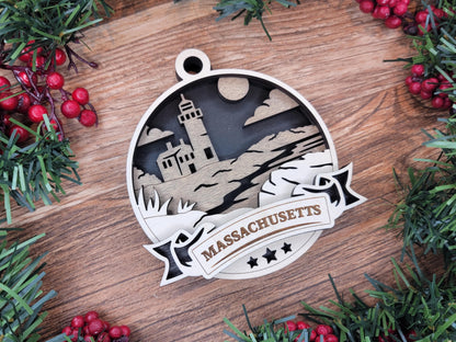 Massachusetts Discover America Set - Includes Ornaments, Signage & Key Hanger - SVG, PDF, AI File types - Works With All Lasers