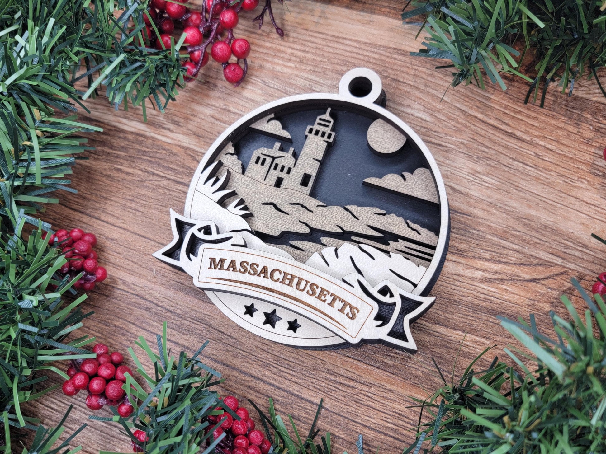 Massachusetts Discover America Set - Includes Ornaments, Signage & Key Hanger - SVG, PDF, AI File types - Works With All Lasers