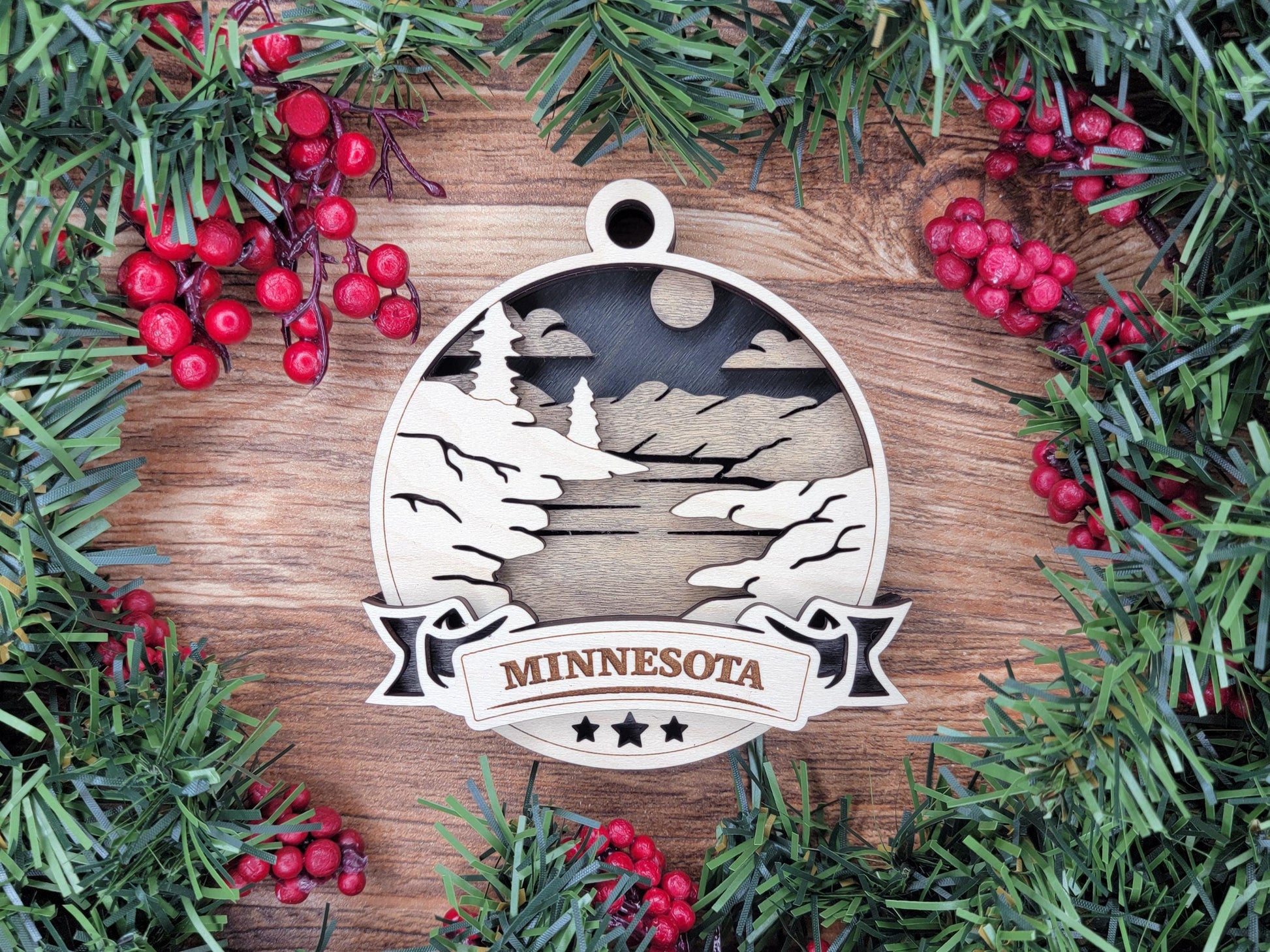 Minnesota Discover America Set - Includes Ornaments, Signage & Key Hanger - SVG, PDF, AI File types - Works With All Lasers