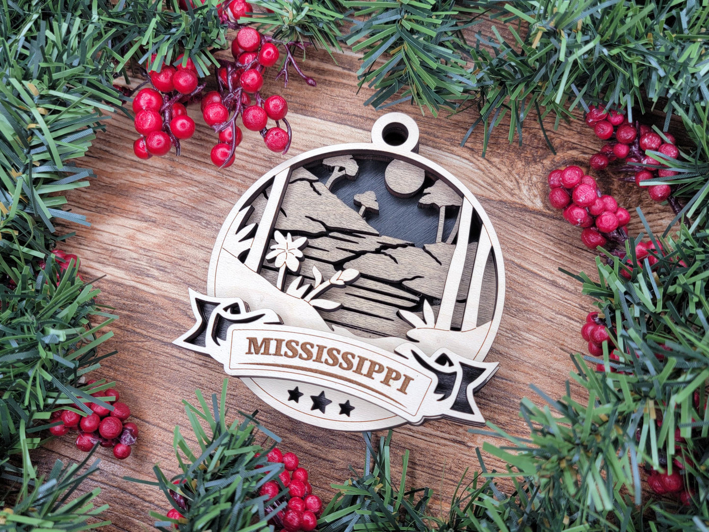 Mississippi Discover America Set - Includes Ornaments, Signage & Key Hanger - SVG, PDF, AI File types - Works With All Lasers