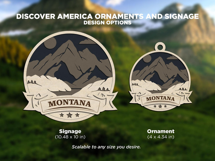 Montana Discover America Set - Includes Ornaments, Signage & Key Hanger - SVG, PDF, AI File types - Works With All Lasers