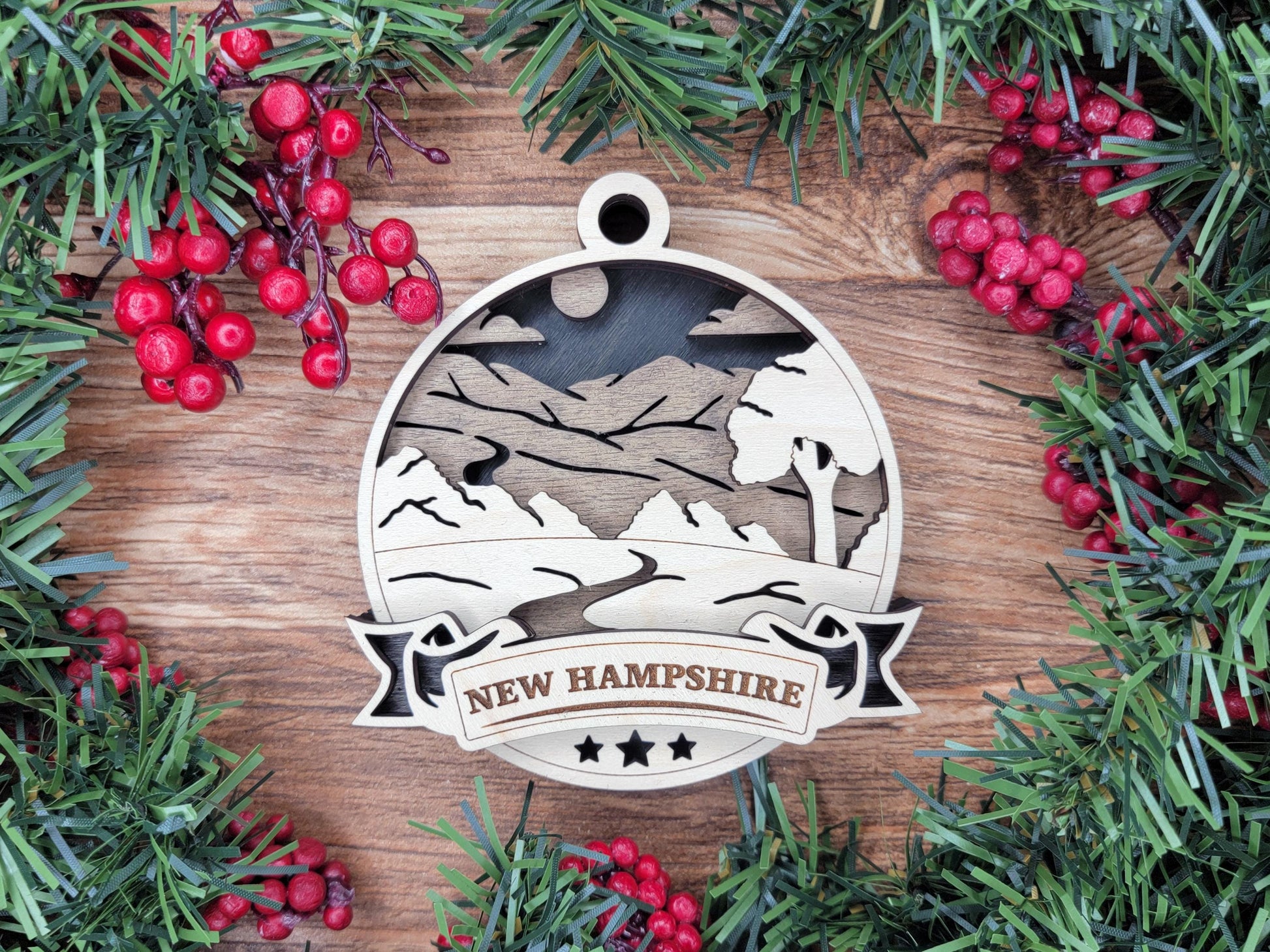 New Hampshire Discover America Set - Includes Ornaments, Signage & Key Hanger - SVG, PDF, AI File types - Works With All Lasers