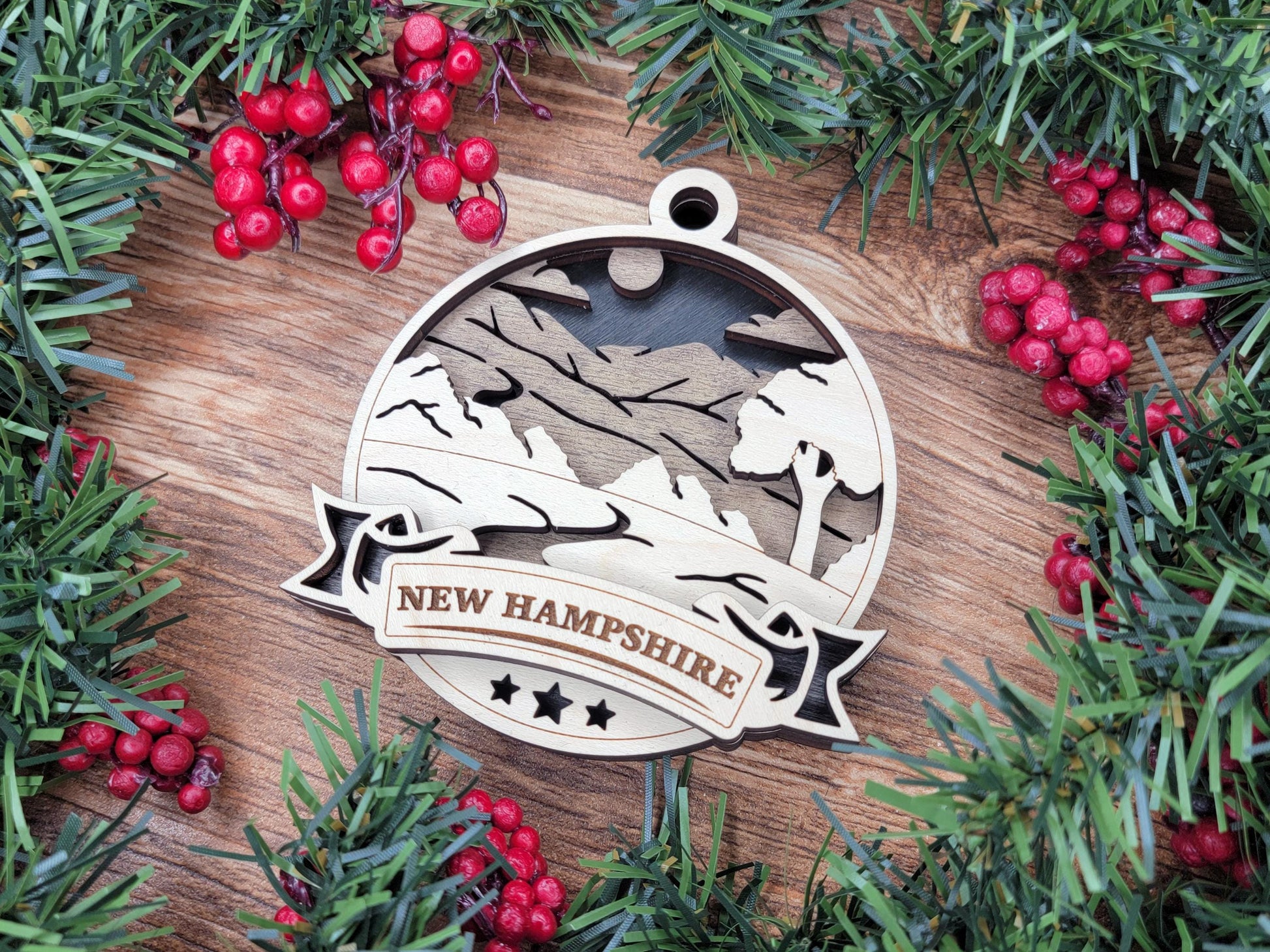 New Hampshire Discover America Set - Includes Ornaments, Signage & Key Hanger - SVG, PDF, AI File types - Works With All Lasers