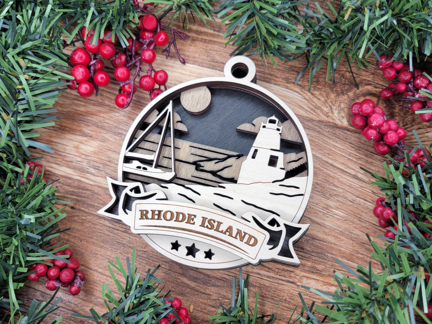 Rhode Island Discover America Set - Includes Ornaments, Signage & Key Hanger - SVG, PDF, AI File types - Works With All Lasers