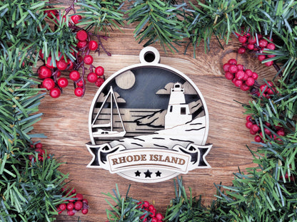 Rhode Island Discover America Set - Includes Ornaments, Signage & Key Hanger - SVG, PDF, AI File types - Works With All Lasers