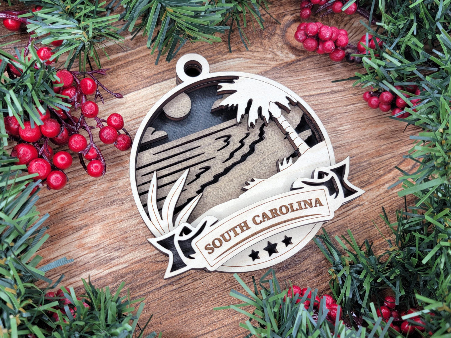 South Carolina Discover America Set - Includes Ornaments, Signage & Key Hanger - SVG, PDF, AI File types - Works With All Lasers