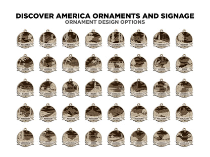 Discover America Product Set - Includes Ornaments, Signage & Key Hanger - SVG, PDF, AI File types - Works With All Lasers