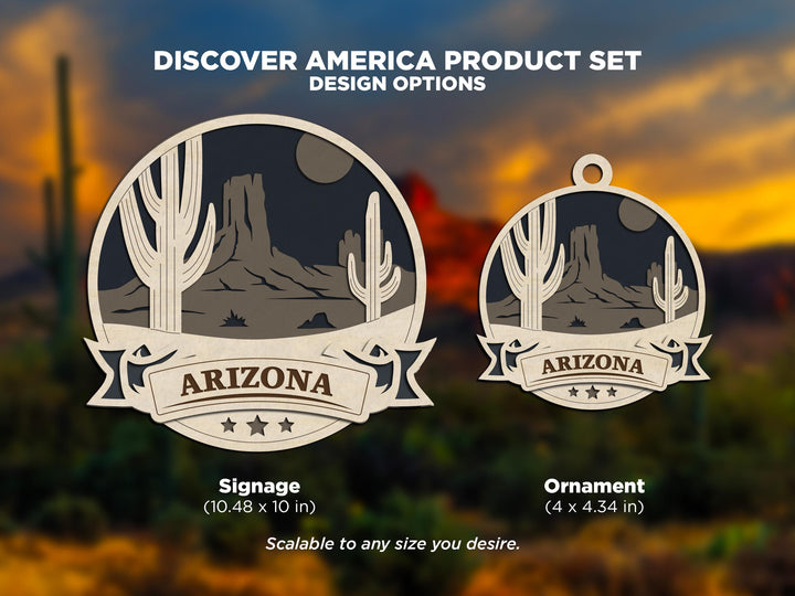 Arizona America Set - Includes Ornaments, Signage & Key Hanger - SVG, PDF, AI File types - Works With All Lasers