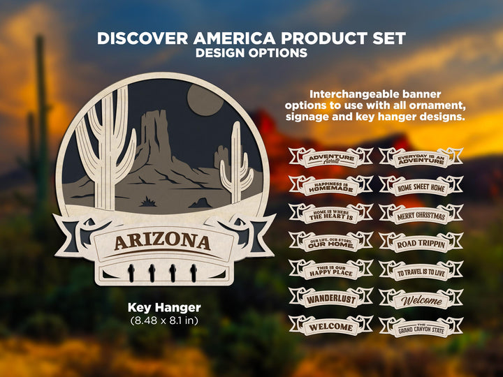 Arizona America Set - Includes Ornaments, Signage & Key Hanger - SVG, PDF, AI File types - Works With All Lasers