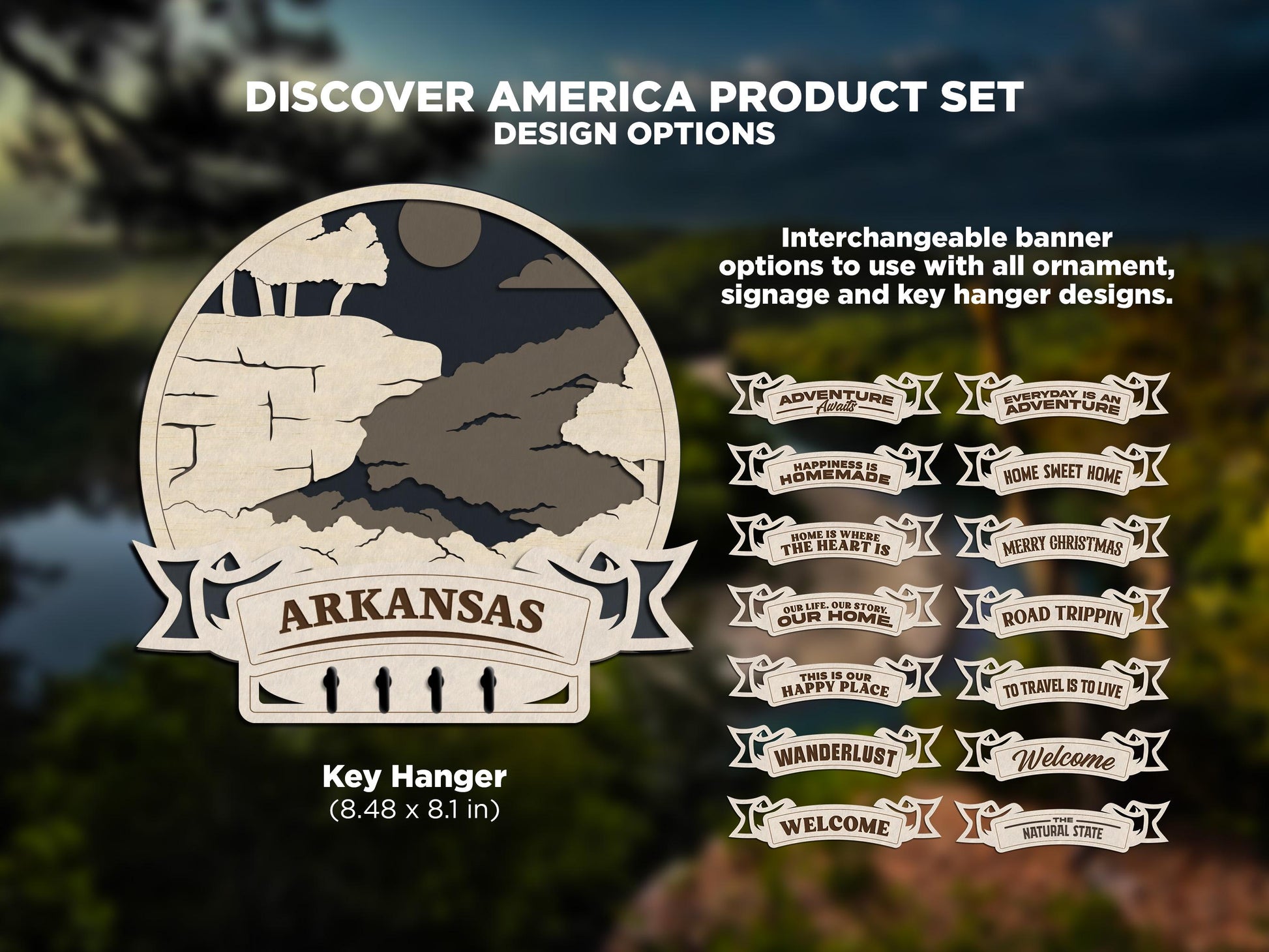 Arkansas Discover America Set - Includes Ornaments, Signage & Key Hanger - SVG, PDF, AI File types - Works With All Lasers