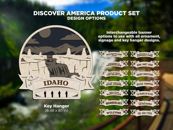 Idaho Discover America Set - Includes Ornaments, Signage & Key Hanger - SVG, PDF, AI File types - Works With All Lasers