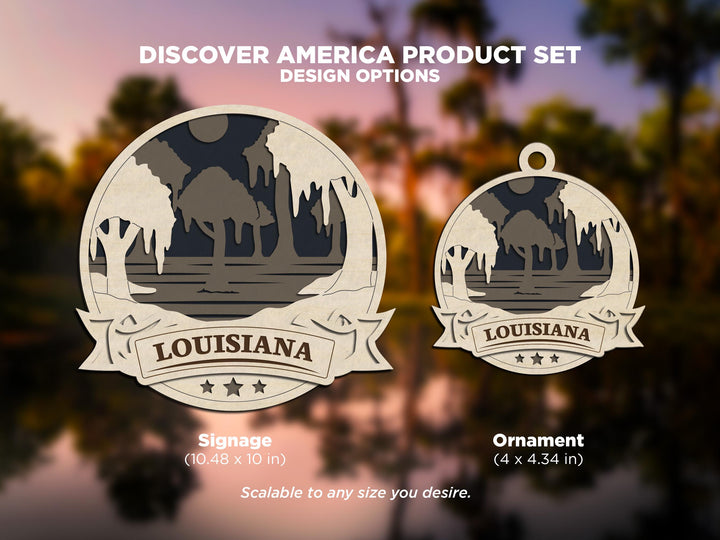 Louisiana Discover America Set - Includes Ornaments, Signage & Key Hanger - SVG, PDF, AI File types - Works With All Lasers