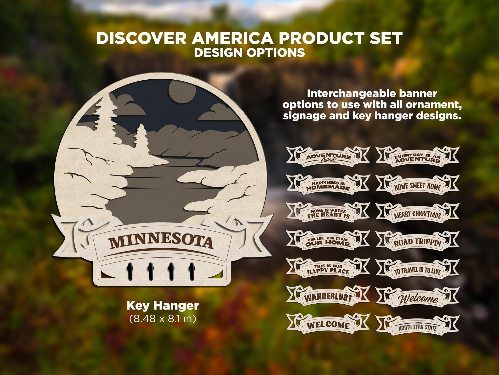 Minnesota Discover America Set - Includes Ornaments, Signage & Key Hanger - SVG, PDF, AI File types - Works With All Lasers