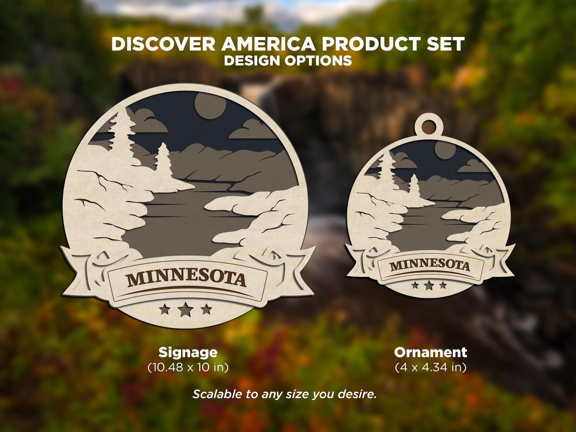 Minnesota Discover America Set - Includes Ornaments, Signage & Key Hanger - SVG, PDF, AI File types - Works With All Lasers