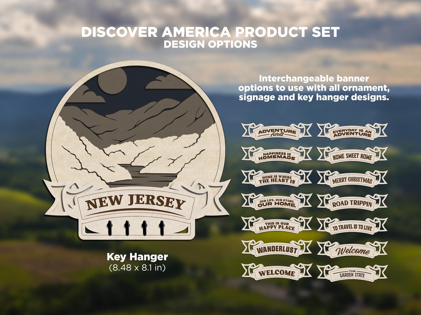 New Jersey Discover America Set - Includes Ornaments, Signage & Key Hanger - SVG, PDF, AI File types - Works With All Lasers