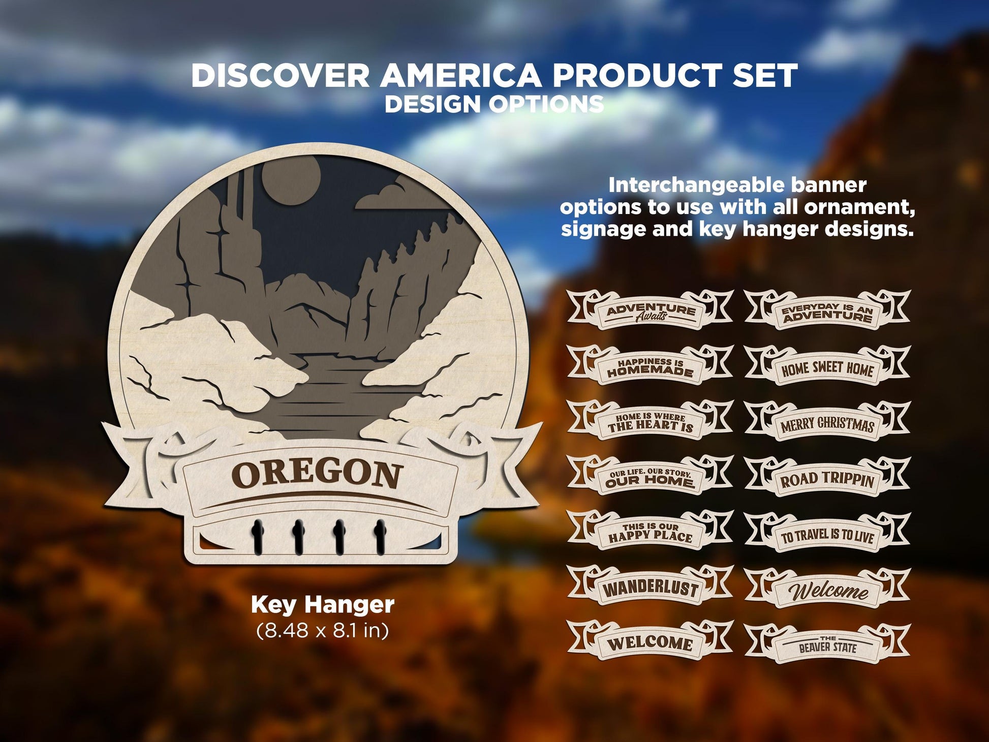 Oregon Discover America Set - Includes Ornaments, Signage & Key Hanger - SVG, PDF, AI File types - Works With All Lasers