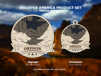 Oregon Discover America Set - Includes Ornaments, Signage & Key Hanger - SVG, PDF, AI File types - Works With All Lasers