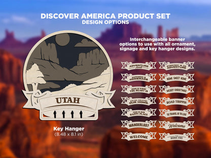 Utah Discover America Set - Includes Ornaments, Signage & Key Hanger - SVG, PDF, AI File types - Works With All Lasers