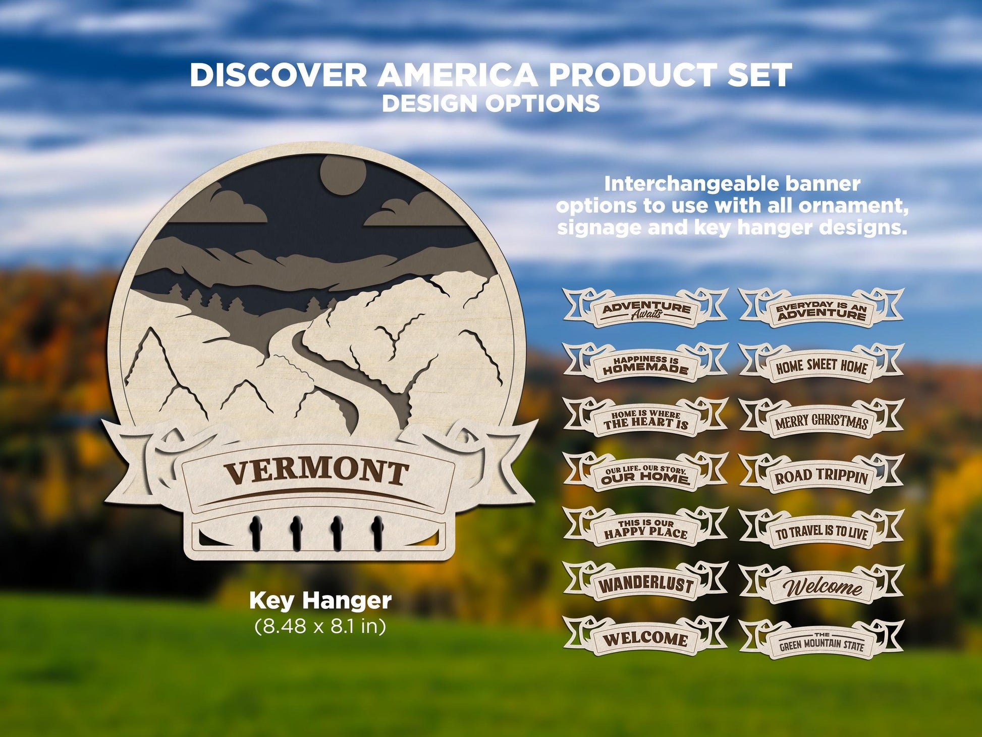 Vermont America Set - Includes Ornaments, Signage & Key Hanger - SVG, PDF, AI File types - Works With All Lasers