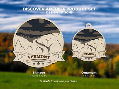 Vermont America Set - Includes Ornaments, Signage & Key Hanger - SVG, PDF, AI File types - Works With All Lasers