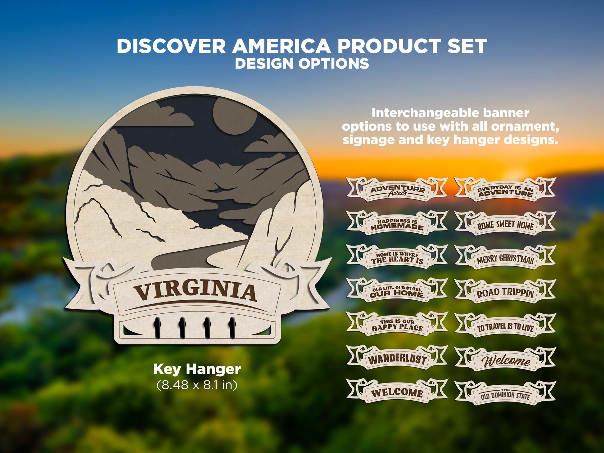 Virginia America Set - Includes Ornaments, Signage & Key Hanger - SVG, PDF, AI File types - Works With All Lasers