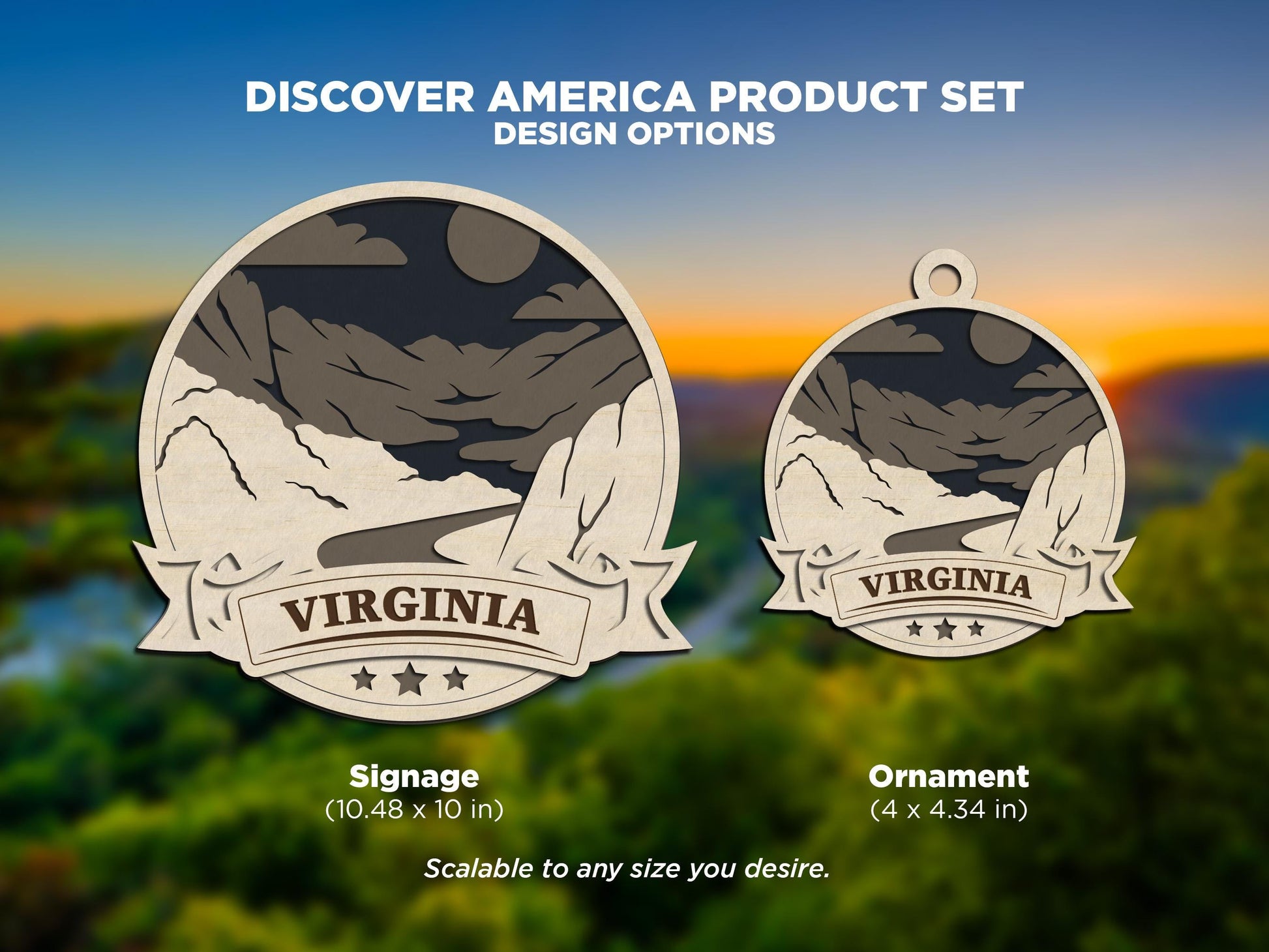 Virginia America Set - Includes Ornaments, Signage & Key Hanger - SVG, PDF, AI File types - Works With All Lasers